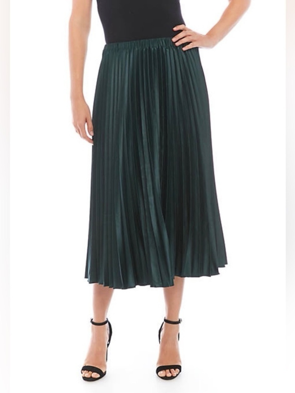 1.State Dark Green Pleated Midi Skirt Sz 6 NWT